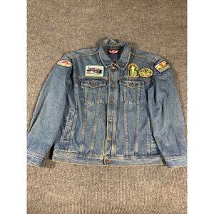 VTG Demin Gear Jacket Womens 2XL‎ Jean Jacket But ton Front Pockets Patches 90s